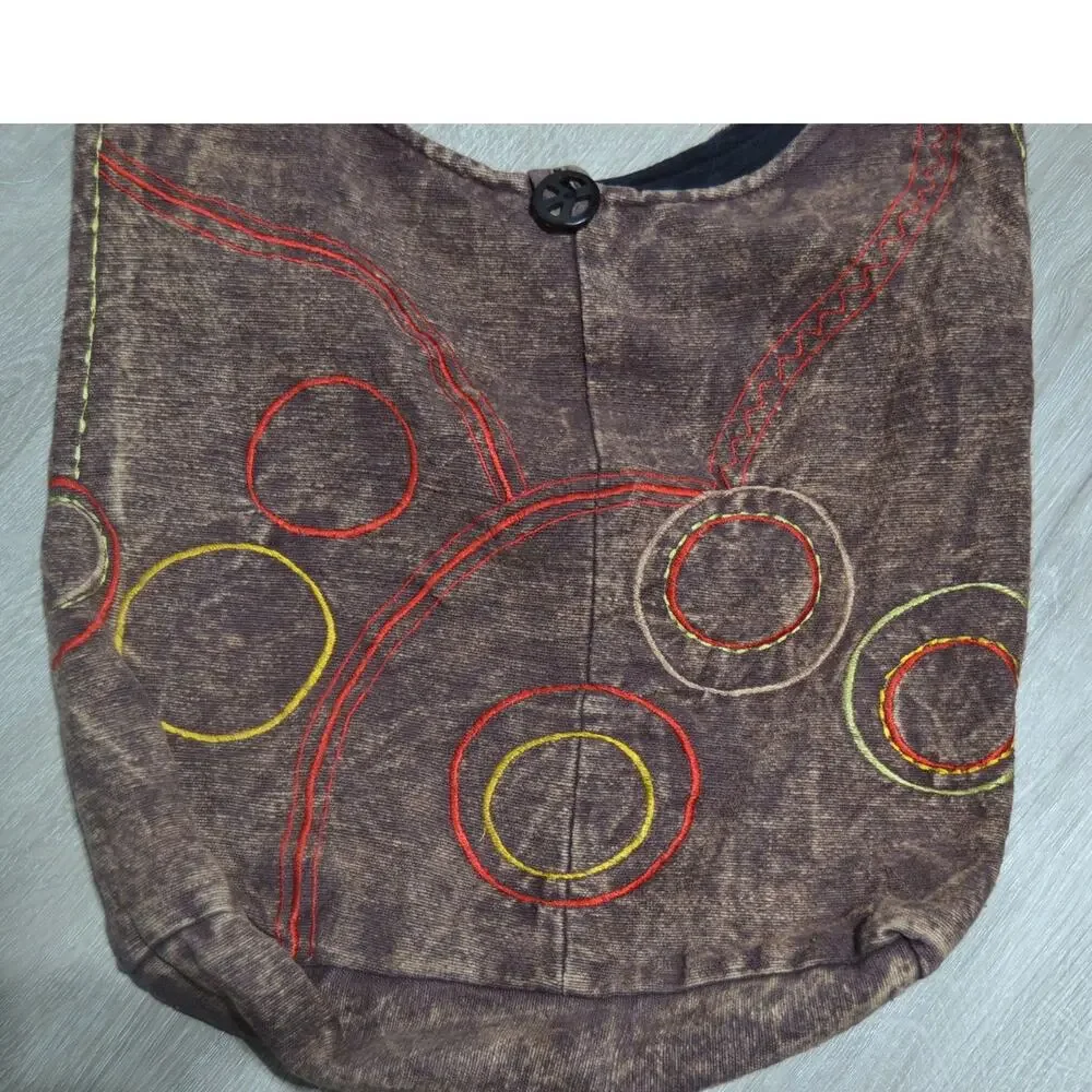 Earth Diva Brown with Embroidery Hobo Crossbody Bag
